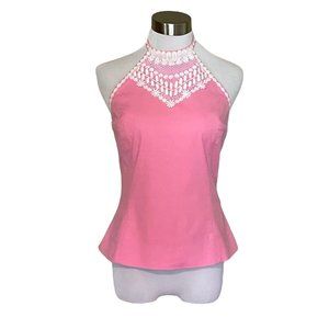 Lilly Pulitzer Pink Halter Top Vintage 90s Y2K Pink White Preppy Barbiecore Sz 6